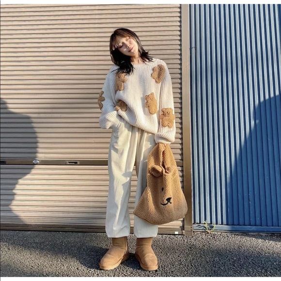 Bear sweater cartoon cream white teddy cute womens patch - Picture 3 of 4